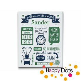 Schilderen op nummer Gepersonaliseerd Geboortebord Groen Blauw