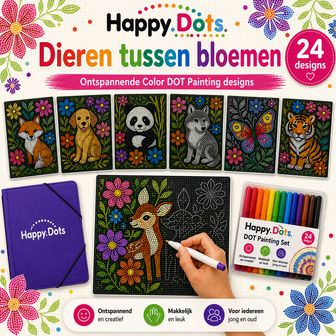 Color DOT Painting set Dieren tussen bloemen A4 