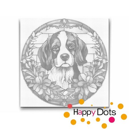 DOT Painting Dog with Flowers