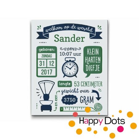 Schilderen op nummer Gepersonaliseerd Geboortebord Groen Blauw