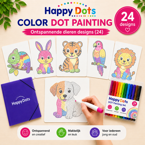 Color DOT Painting set Kleurrijke dieren A4