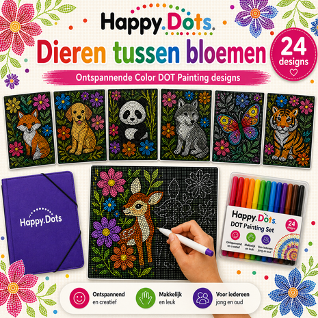 Color DOT Painting set Dieren tussen bloemen A4 