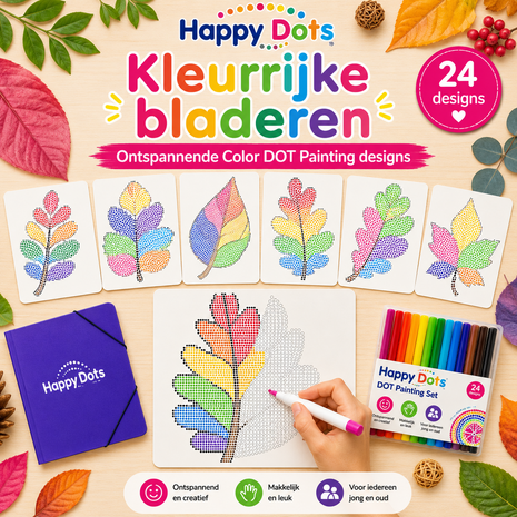 HappyDots Color DOT Painting set Kleurrijke bladeren A4 