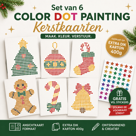 HappyDots Color DOT Painting Kerstkaarten set 001 A6